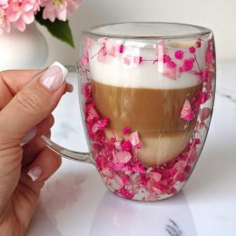 Szklanka termiczna z kwiatami w środku, gipsówka hortensje róż 300 ml 1szt SZK149