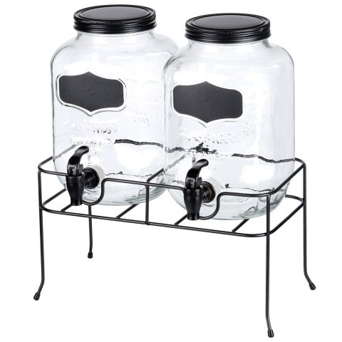 SŁÓJ SŁOIK DO NAPOJÓW Z KRANIKIEM I STOJAKIEM CZARNYM PODWÓJNY 2X4L 3 ELE. VILDE 139752