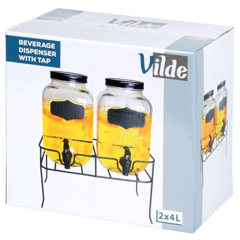 SŁÓJ SŁOIK DO NAPOJÓW Z KRANIKIEM I STOJAKIEM CZARNYM PODWÓJNY 2X4L 3 ELE. VILDE 139752