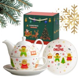 ZESTAW ŚWIĄTECZNY - dzbanek z filiżanką i talerzykiem w ozdobnym pudełku KB26