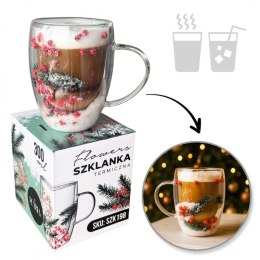 Szklanka termiczna z kwiatami w środku, akcenty świąteczne, śnieg 300 ml 1szt SZK198