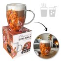 Szklanka termiczna z kwiatami w środku, gipsówka, hortensje, pomarańczowy róż 300 ml 1szt SZK196