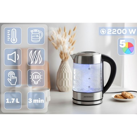 Czajnik elektryczny szklany z regulacją temperatury 1,7l 2200W Berdsen BD-714