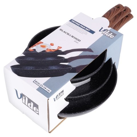 Zestaw komplet patelni granitowych BLACK&WOOD 3-ele 20 / 24 / 28 cm VILDE 199011