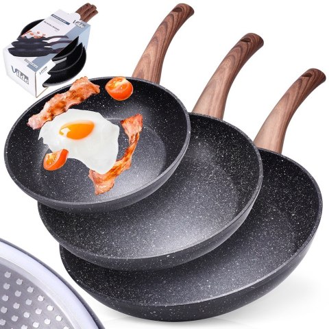 Zestaw komplet patelni granitowych BLACK&WOOD 3-ele 20 / 24 / 28 cm VILDE 199011