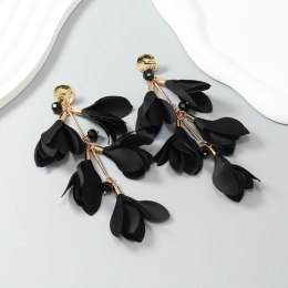 Kolczyki wiszące, efektowne tiulowe kwiat, czarne K1706