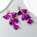Kolczyki wiszące, efektowne tiulowe kwiat, fioletowe K1705