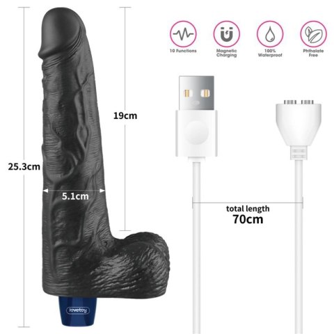 10" REAL SOFTEE Rechargeable TPE Vibrating Dildo(Black)