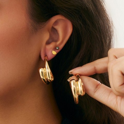 Kolczyki wiszące, efektowne metalowe krople złote K1720
