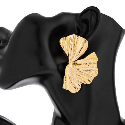 Kolczyki wiszące, efektowne złote blaszki liście miłorzębu K1722