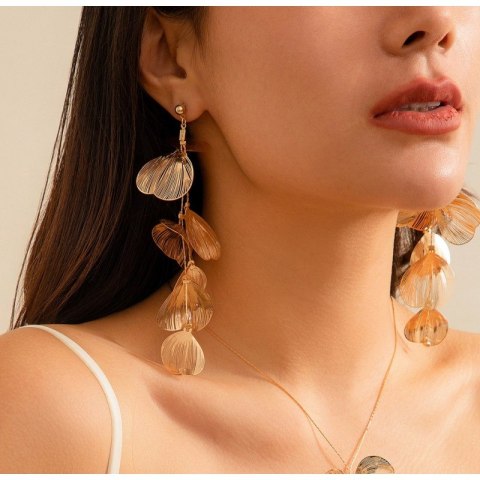 Kolczyki wiszące tiulowe złote efektowne kwiaty 5x12cm K1678