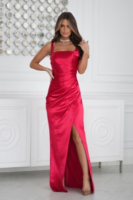 339-02 Długa Suknia z Gorsetowym Sznurowaniem i Dekoltem Caro - czerwony