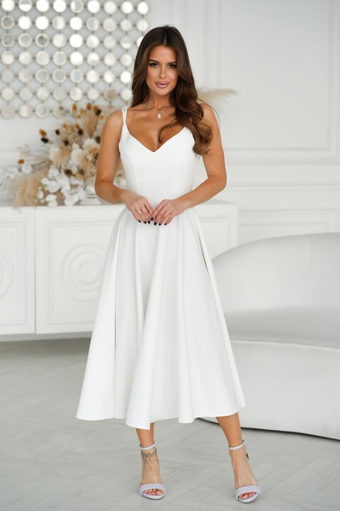 244-04 Sukienka Midi Na Ramiączkach - Ecru