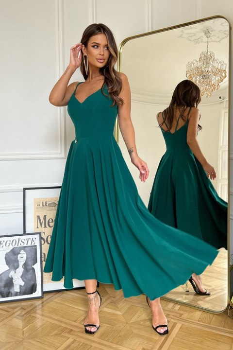 244-13 Sukienka Midi Na Ramiączkach - butelkowy