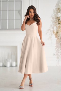 244-21 Sukienka Midi Na Ramiączkach - beżowy