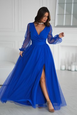 302-05 Sukienka Z Długim Rękawem - chabrowy