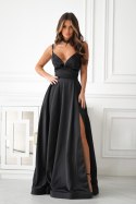 334-06 Połyskująca Suknia Wieczorowa z Gorsetowym Sznurowaniem - czarny