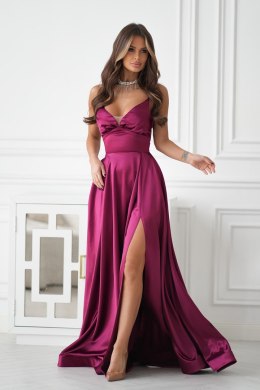 334-10 Połyskująca Suknia Wieczorowa z Gorsetowym Sznurowaniem - bordowy