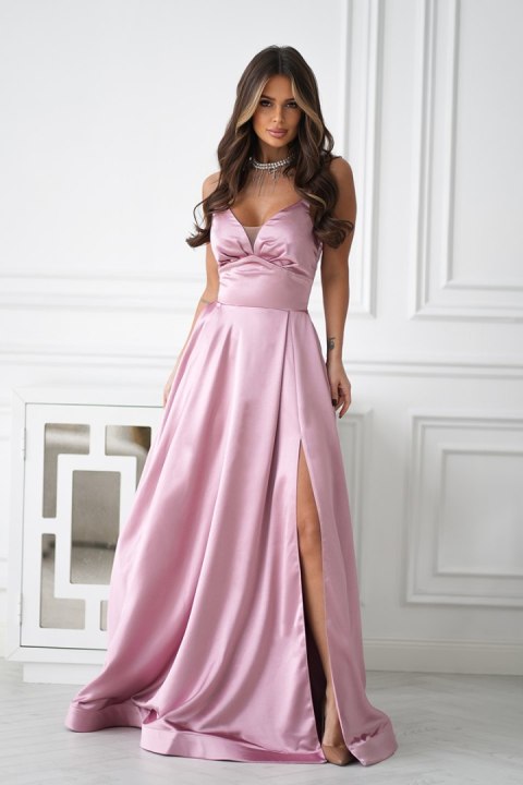 334-20 Połyskująca Suknia Wieczorowa z Gorsetowym Sznurowaniem - różowy