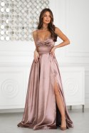334-22 Połyskująca Suknia Wieczorowa z Gorsetowym Sznurowaniem - CAMEL