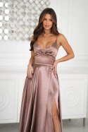 334-22 Połyskująca Suknia Wieczorowa z Gorsetowym Sznurowaniem - CAMEL