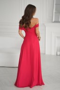 336-02 Długa Suknia Wieczorowa Z Metalicznym Połyskiem - czerwony