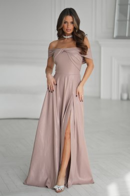 336-22 Długa Suknia Wieczorowa Z Metalicznym Połyskiem - CAMEL