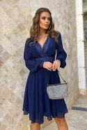 295-01 Sukienka Wizytowa Z Długim Rękawem - Granatowy