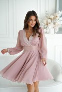 295-20 Sukienka Wizytowa Z Długim Rękawem - brudny róż
