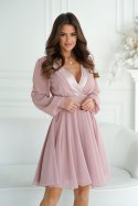 295-20 Sukienka Wizytowa Z Długim Rękawem - brudny róż