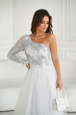 303-03 Sukienka Balowa Na Jedno Ramię - Szary