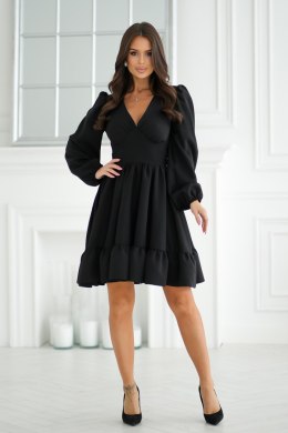 322-06 Krótka Sukienka Z Bufkami - czarny