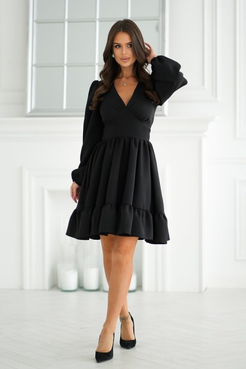 322-06 Krótka Sukienka Z Bufkami - czarny
