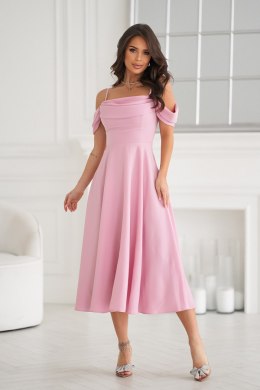 325-20 Sukienka Midi Z Opadającymi Ramiączkami - brudny róż