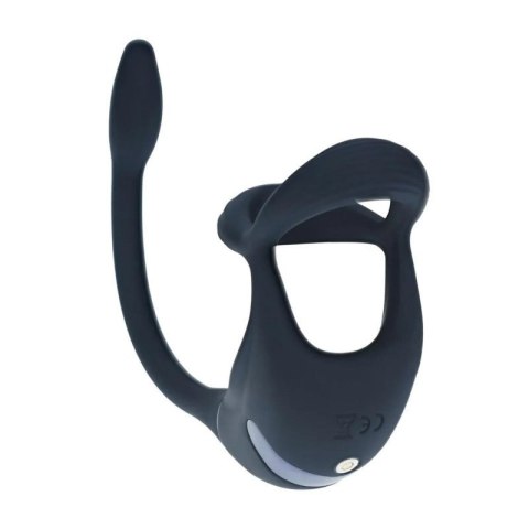 Remote Control Vibrating Silicone Tri O Cockring with Prostate Stimulator - Black