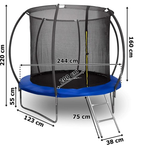 TRAMPOLINA Z SIATKĄ I DRAB INKĄ HENZEN 244 CM NIEB IESKA FT 8