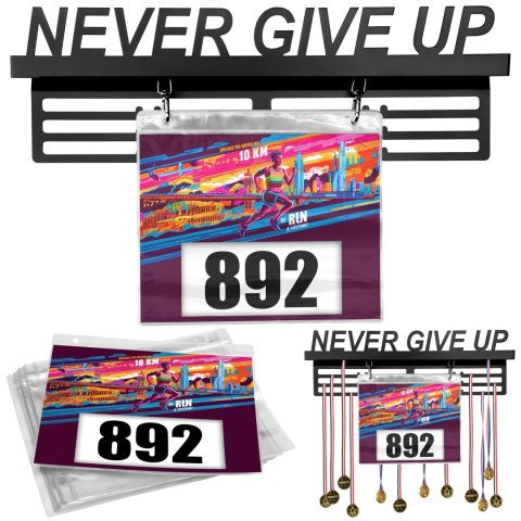 WIESZAK NA MEDALE I NUMERY STARTOWE NEVER GIVE UP