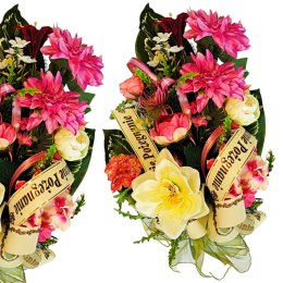 WIENIEC POGRZEBOWY WIĄZANKA STROIK NA GRÓB CMENTARZ + WŁASNY NAPIS NA SZARFIE