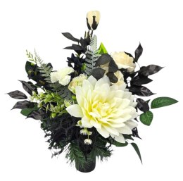 BIAŁO CZARNY BUKIET WKŁAD DO WAZONU KWIATY NA CMENTARZ GRÓB POMNIK