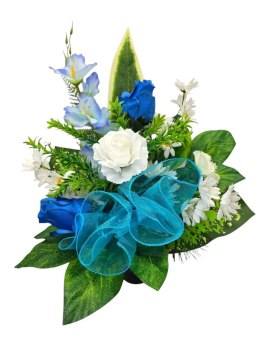 BIAŁO NIEBIESKI BUKIET WKŁAD DO WAZONU KWIATY NA CMENTARZ GRÓB POMNIK