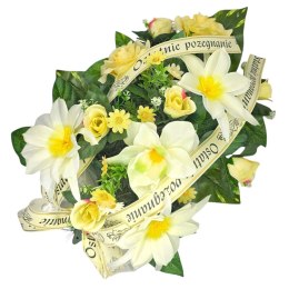 DUŻA WIĄZANKA NA POGRZEB KWIATY WIENIEC Z DOWOLNYM NAPISEM NA SZARFIE