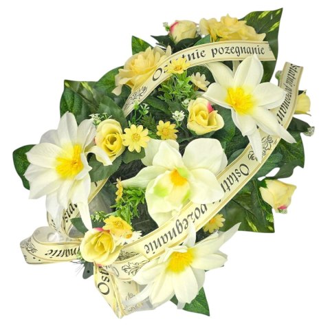 DUŻA WIĄZANKA NA POGRZEB KWIATY WIENIEC Z DOWOLNYM NAPISEM NA SZARFIE