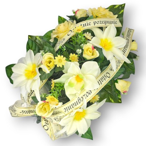 DUŻA WIĄZANKA NA POGRZEB KWIATY WIENIEC Z DOWOLNYM NAPISEM NA SZARFIE