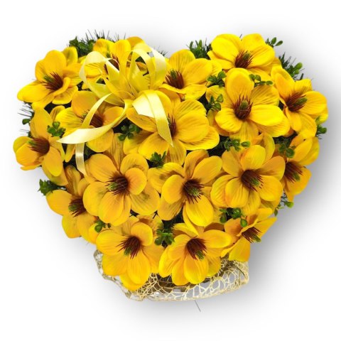 STROIK NA POMNIK SERCE XL KOMPOZYCJA KWIATOWA NA GRÓB ZÓŁTE MAGNOLIE