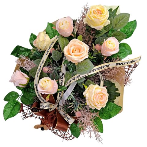 WIĄZANKA NA POGRZEB KWIATY WIENIEC Z DOWOLNYM NAPISEM NA SZARFIE