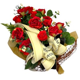 WIĄZANKA POGRZEBOWA XL WIENIEC CZERWONE RÓŻE + WŁASNY NAPIS + wysyłka 24h