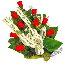 WIĄZANKA POGRZEBOWA WIENIEC CZERWONE RÓŻE + WŁASNY NAPIS + wysyłka 24h