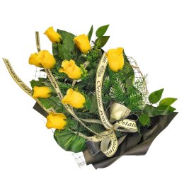 WIĄZANKA POGRZEBOWA WIENIEC ZÓŁTE RÓŻE + WŁASNY NAPIS + wysyłka 24h