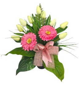 WIOSENNY BUKIET WKŁAD DO WAZONU TULIPANY GERBERY KWIATY NA CMENTARZ GRÓB POMNIK