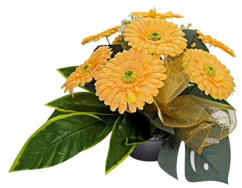 WIOSENNY STROIK NA CMENTARZ KWIATY GERBERY NA GRÓB POMNIK Z OBCIĄŻENIEM